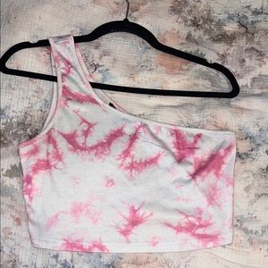 SHEIN Pink Tie-Dye One-Shoulder Crop Top